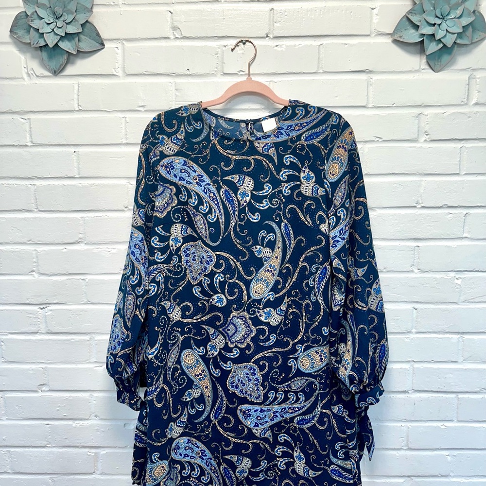H&M Blue Paisley Long Sleeve Dress